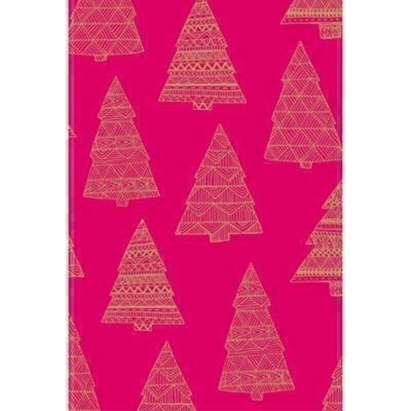 Vivid pink with geometric style Christmas tree print. This is a modern take on a Christmas favourite. With hot foil stamping. Approx size 70cm x 2m